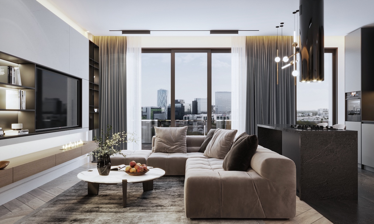 A photorealistic shot capturing a comparison between a studio apartment and a traditional garsoniera in Bucharest, Romania. The studio apartment features an open-concept layout with modern furnishings and ample natural light, while the garsoniera has a more cramped and traditional feel with older furniture. The scene highlights the differences in space utilization, design aesthetics, and overall comfort between the two types of living spaces.